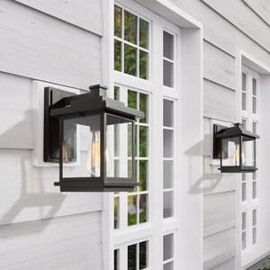 Square 1-Light Black Outdoor Wall Lantern Sconce with Clear Glass Shade