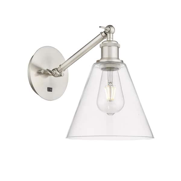 Innovations Berkshire 1-Light Brushed Satin Nickel, Clear Wall Sconce with Clear Glass Shade