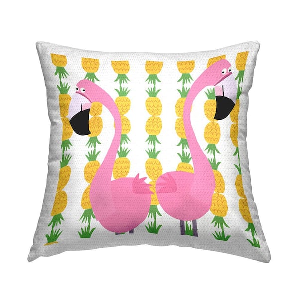 Stupell Industries Tropical Pineapples with Flamingos Pink Square Outdoor Throw Pillow
