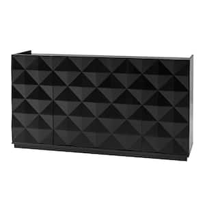 Cheryl 60 in. 3-Dimensional 4 Doors Wooden Base Black Sideboard with High-Gloss Finish and Geometric Patterns