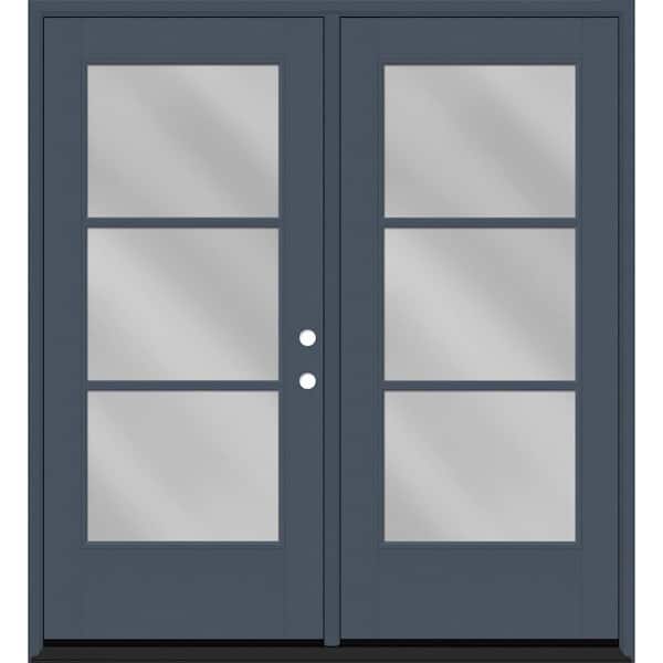 Legacy 60 in. x 80 in. Icon 3L Modern Clear Glass DarkDenim LHIS Painted Fiberglass Retro Patio Door w/4"Jamb