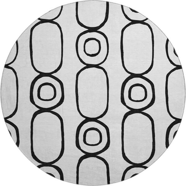 Mayfield Premium Machine Washable Abstract AMF2344 White 8 ft. x 8 ft. Round Rug