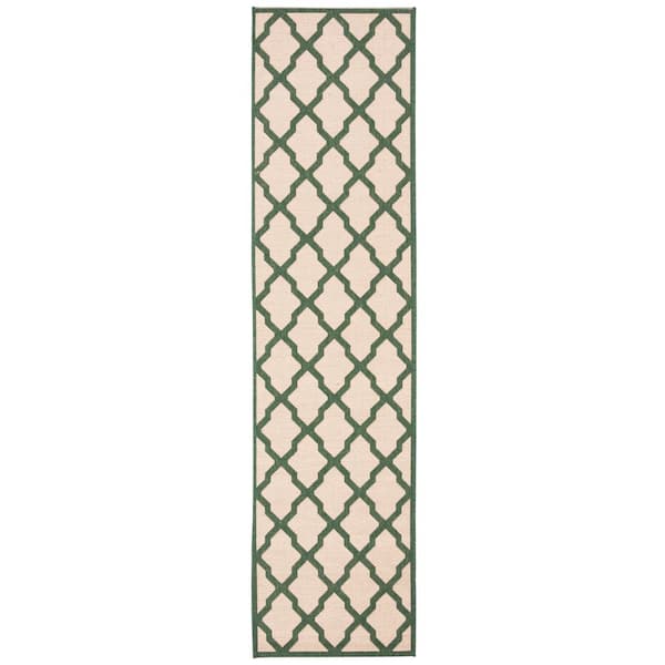Linden Cream/Green 2 ft. x 8 ft. Border Geometric Diamonds Indoor/Outdoor Runner Rug