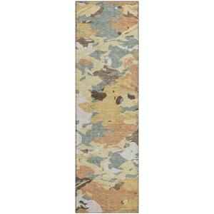 Mayfield Premium Machine Washable Abstract AMF2497 Gold 2 ft. x 7 ft. Runner Rug