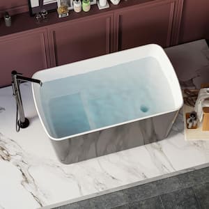 49 in. Sit-In Design Acrylic Freestanding Non Whirlpool Soaking Bathtub in Glossy Black with Chrome Overflow and Drain