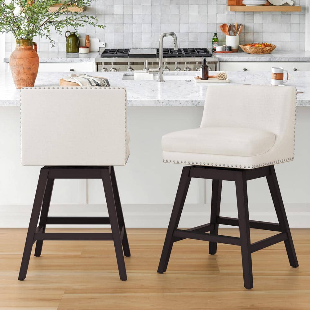 cozyman Zorro 27 in.Beige Fabric Upholstered Swivel Counter