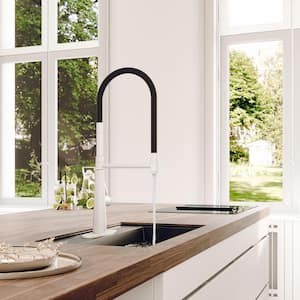 2-Spray Patterns Single Handle Pull Down Sprayer Kitchen Faucet with Deck Plate and Water Supply Hoses in Matte White