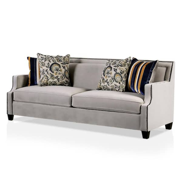 Furniture of America Middletown 91 in. W Slope Arm Fabric Straight Sofa in Gray