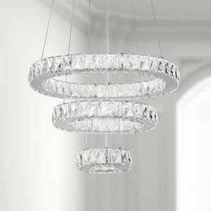 Jefferson 3 - Light Clear/Chrome Unique/Statement Geometric Integrated LED Chandelier Accents