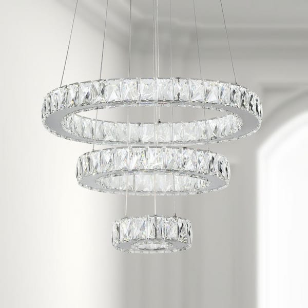 Maxax Jefferson 3 - Light Clear/Chrome Unique/Statement Geometric Integrated LED Chandelier Accents
