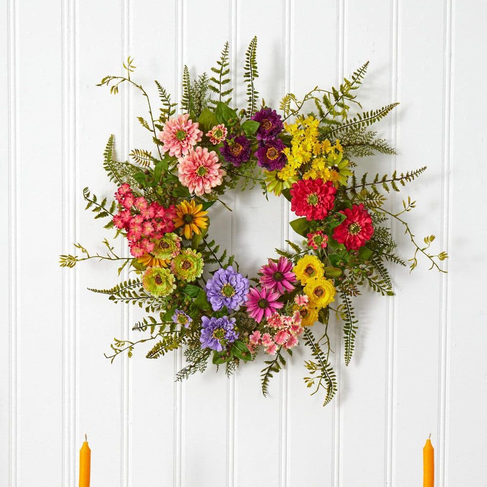 22-Inch Multicolor Polyester Artificial Floral Wreath
