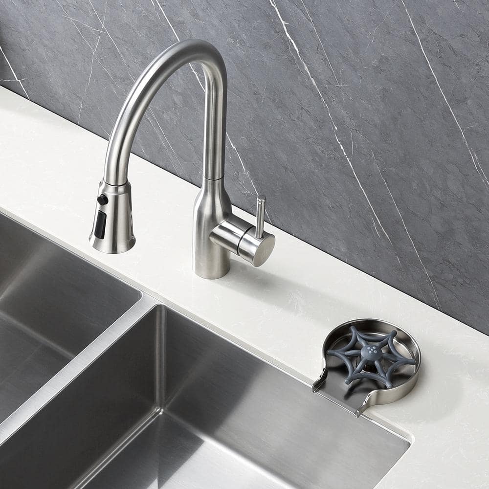 Brushed Nickel Kitchen Sink Glass Rinser with Zinc Alloy Tray
