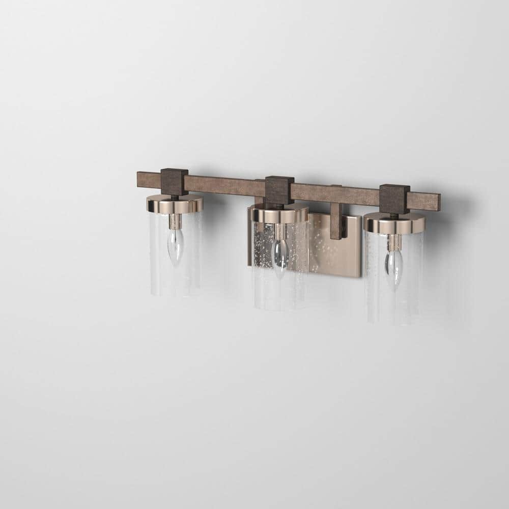 Stone Grey Brushed Nickel 3-Light Seedy Glass Vanity Light