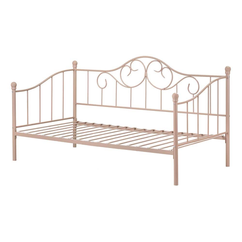 Princess Twin Pink Metal Daybed with Headboard and Slats