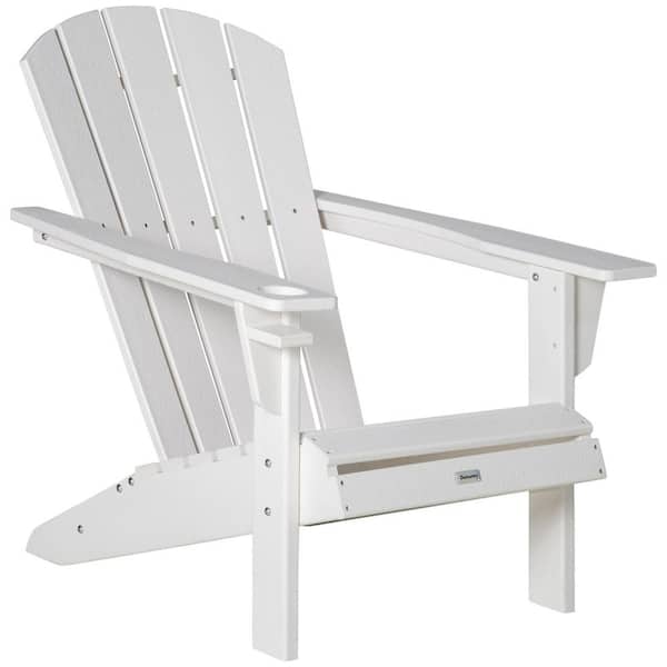 White Plastic Outdoor Chaise Lounge with Dual Cup Holder Without Cushion