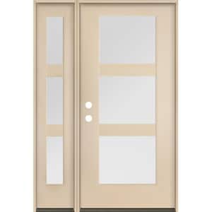 BRIGHTON Modern 50 in. x 80 in. 3-Lite Right-Hand/Inswing Satin Glass Unfinished Fiberglass Prehung Front Door with LSL
