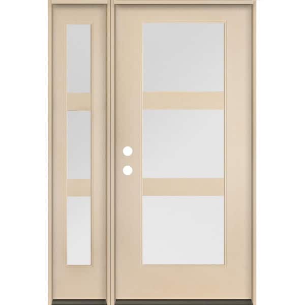 Krosswood Doors BRIGHTON Modern 50 in. x 80 in. 3-Lite Right-Hand/Inswing Satin Glass Unfinished Fiberglass Prehung Front Door with LSL