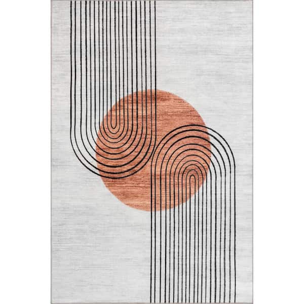nuLOOM Martine Abstract Sun Machine Washable Beige 7 ft. x 9 ft. Area Rug