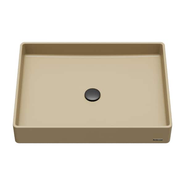 SQS500 23-5/8 in. Quartz Rectangular Vessel Bathroom Sink in Yellow Pale Gold