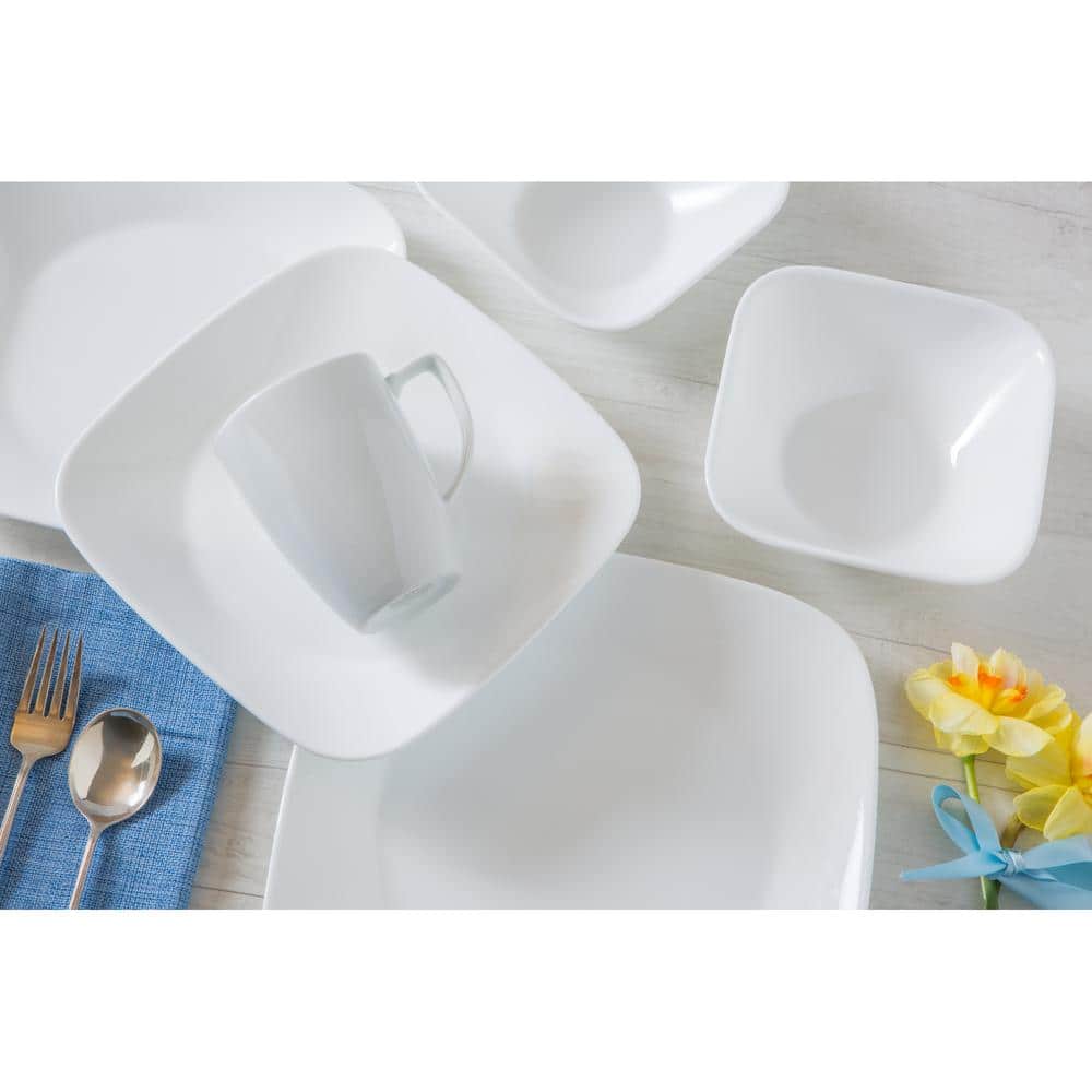 Square White Glass 32oz Serving Bowls, Set of 2