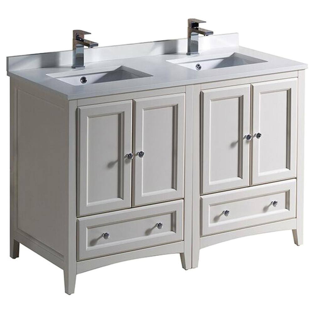 Antique White 48" Double Sink Freestanding Vanity with Quartz Top