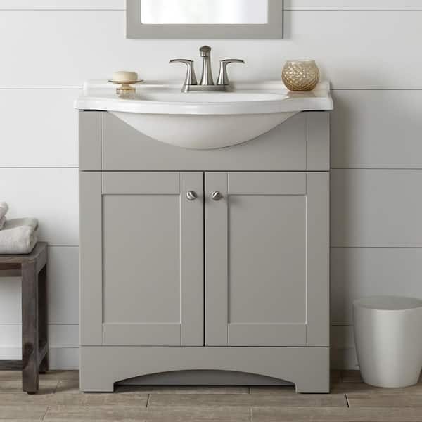 Glacier Bay Del Mar 31 in. W x 19 in. D x 36 in. H Single Sink Freestanding Bath Vanity in Gray with White Cultured Marble Top
