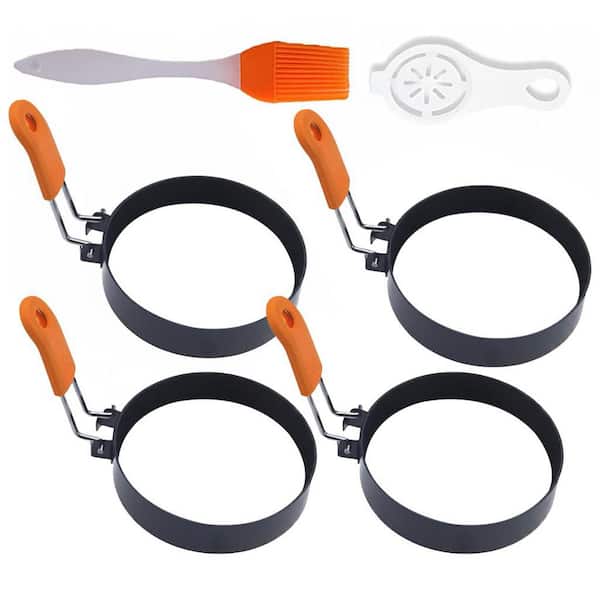 4 Pack Saute Pan Egg Ring 4 in. 4-Egg Stainless Steel Non-Stick Griddle Pan with Oil Brush and Egg Separator