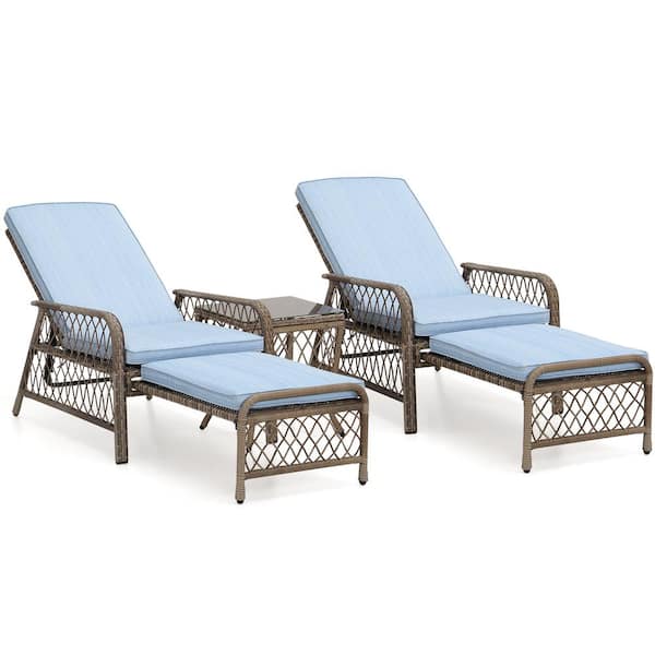 Ulsum Outdoor 3 PCS Outdoor Chaise Lounge Wicker Rattan Patio Lounge Chairs 5 Position with Cushions and Coffee table