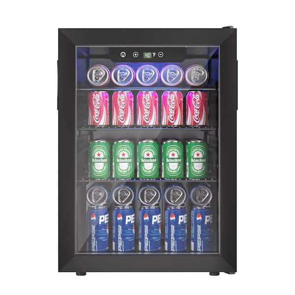 18 in. Single Zone 100-Cans Freestanding/Countertop Refrigerator Beverage Cooler Fridge in Black, with Auto LED