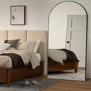 32 in. W x 70.8 in. H Large and Wide Classic Full Length Arch Wood Framed Black Floor Mirror Wall Mirror