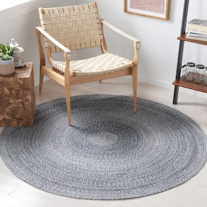 Braided Dark Gray Light Blue 4 ft. x 4 ft. Abstract Round Area Rug