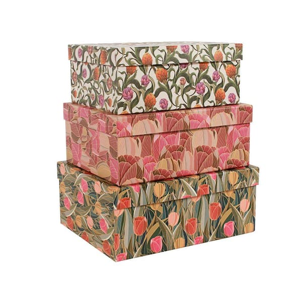 3-Piece Vintage Tulip Photo Memory Box Set-Decorative Cardboard