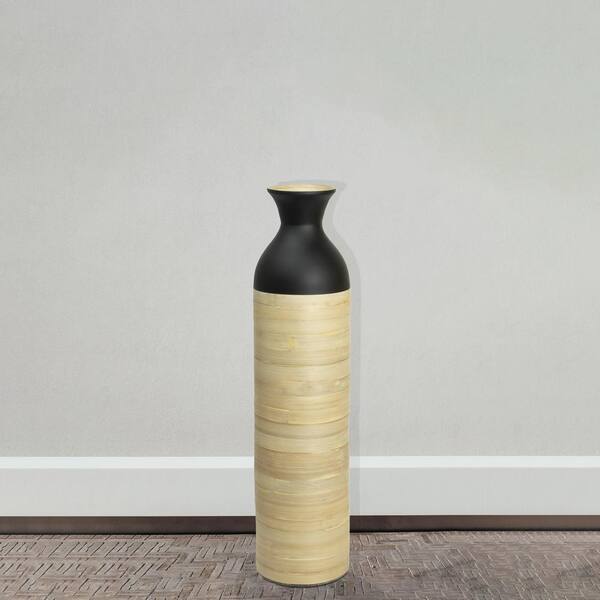 Bamboo Handmade Floor Vase, Red & Black