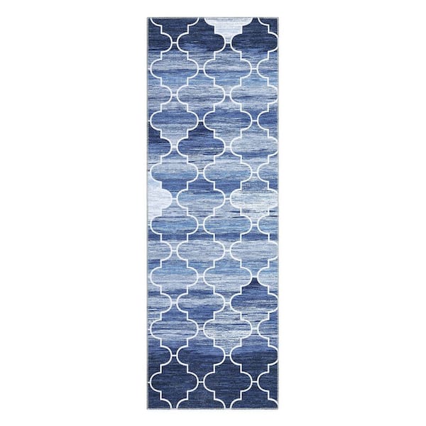 Garvee Modern Geometric Print Area Rug Soft and Versatile Anti-fouling and Anti-slip for Bedroom Living Room Blue，2X6ft