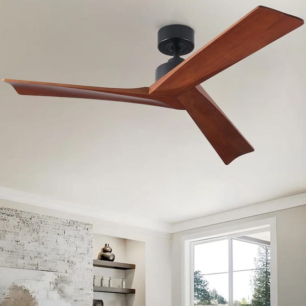 TeakAura 52 in. Indoor Matte Black Farmhouse Ceiling Fan without Light, with Remote and Walnut Wood Blades