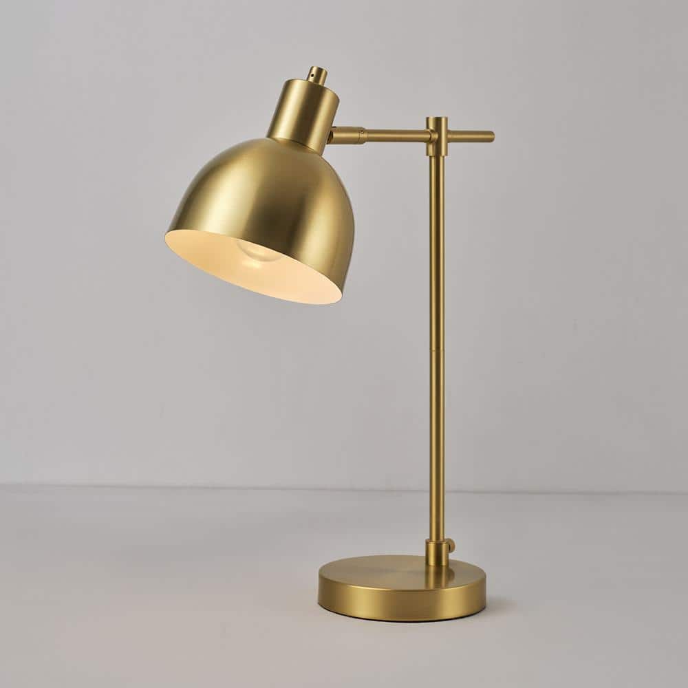 Matte Black Adjustable Desk Lamp with Brass Shade