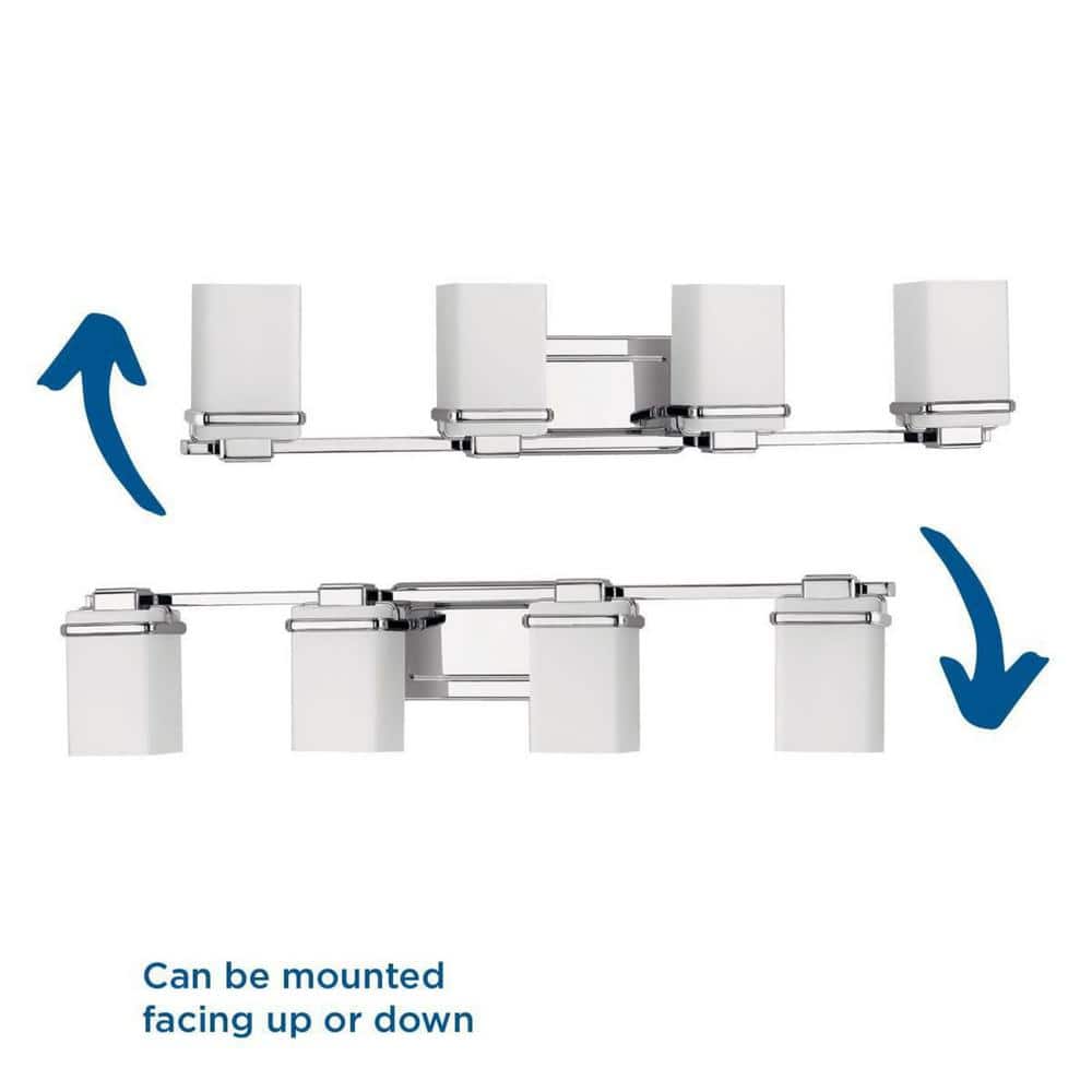 Polished Chrome 4-Light Bath Vanity with Etched Opal Glass Shades