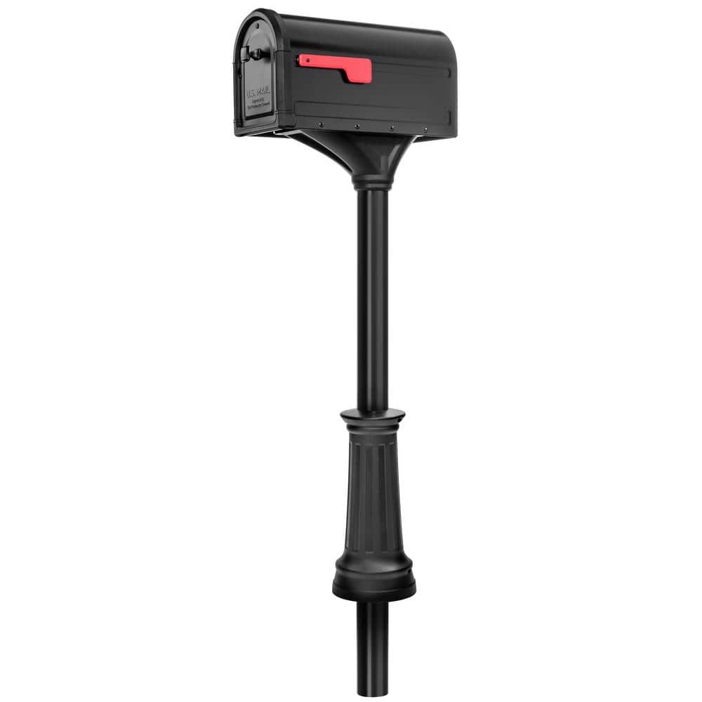 Large Black Aluminum Post Mount Mailbox with Steel Post