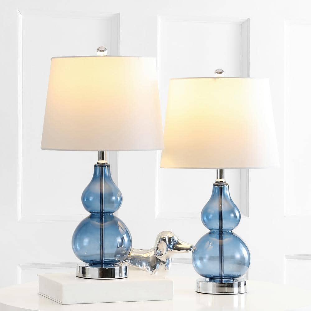 Dynamic Blue and Chrome Gourd Glass Table Lamp Set