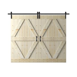 Coast Sequoia 60in. X 84in. Embossing K Series Unfinished Solid Pine Wood Bi-Fold Barn Door With Sliding Hardware Kit