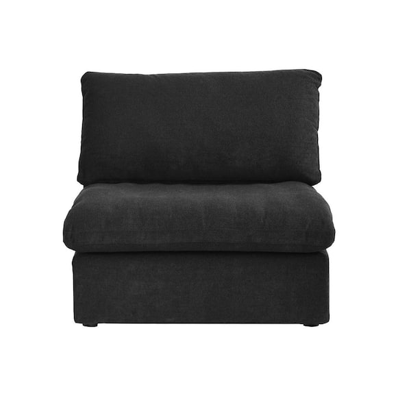 39.3 in. Armless 1-Seat Linen Down Filled  Modular Sectional Sofa Cloud Couch in Black (Middle Section)