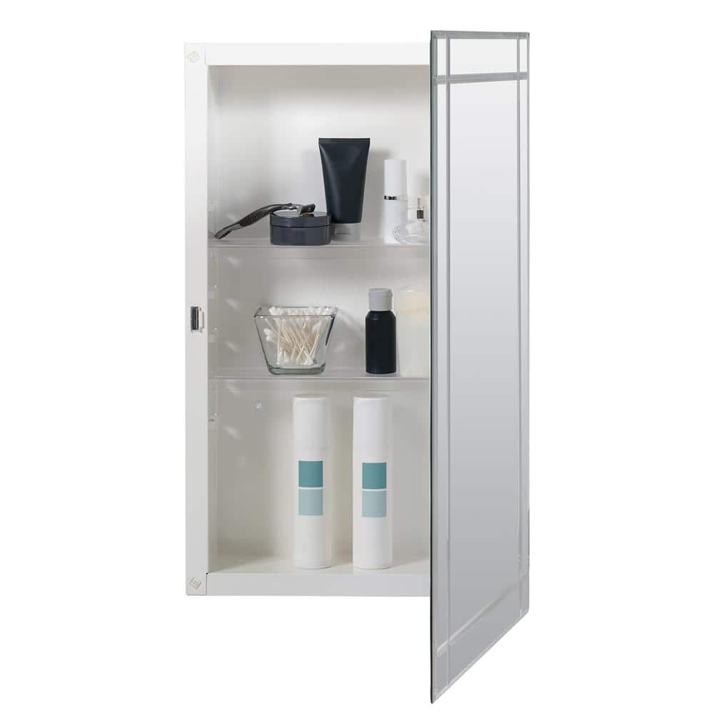 Jensen Focus 16in x 22in White Recess-Mounted Medicine Cabinet with  Frameless Polished Edges Mirror Door, Reversible Door Swing, Plastic Shelves  - B7733