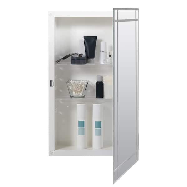 Zenna Home 16 in. W x 26 in. H Frameless White Recessed/Surface Mount Medicine Cabinet with Mirror Swing Door in Stainless Steel