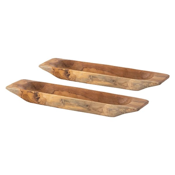 A & B Home Teak Rectangular Trays - 19" x 5.5" x 2" - Set of 2 - Brown