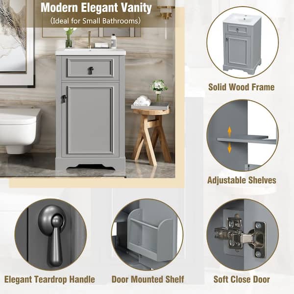 FAMYYT 20 in. Single Sink Freestanding Gray Bath Vanity with