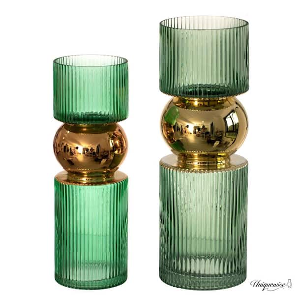Uniquewise (Set of 2) Decorative Green Tall Glass Vase - Modern Minimalist Decor for Parties, and Special Events.
