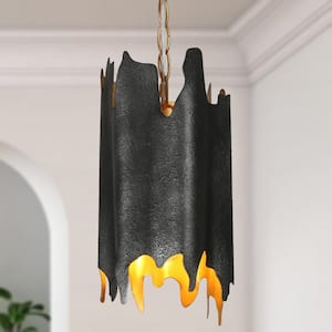 Dracaena 1-Light Gold Leaf Geometric Pendant Light with Textured Black Metal Shade, No Bulb Included