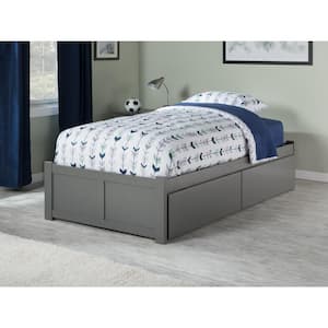 Concord Twin Platform Bed with Flat Panel Foot Board and 2 Urban Bed Drawers in Grey