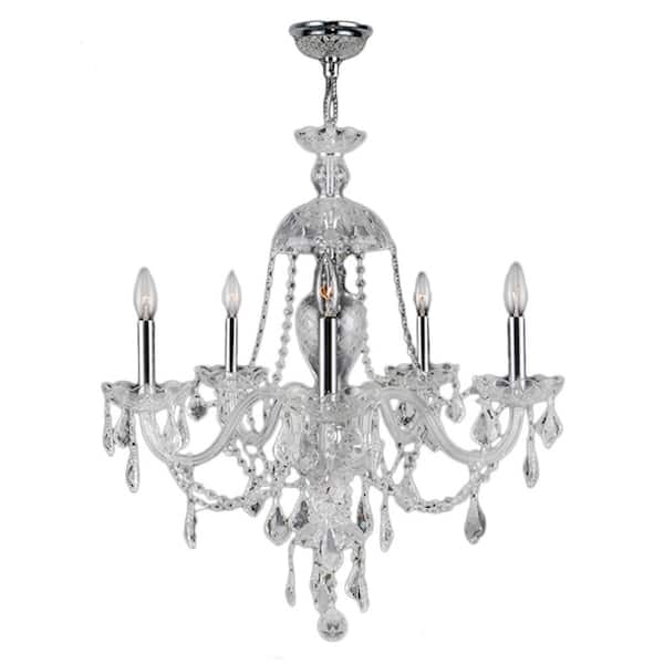 Worldwide Lighting Provence Collection, Five Light Polished Chrome Chandelier