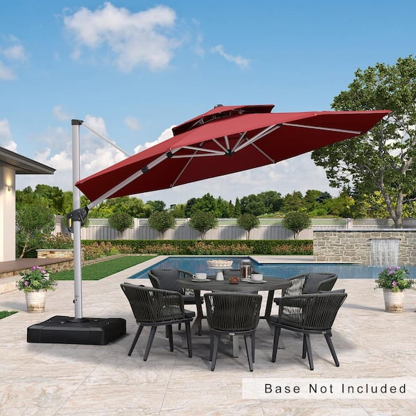 PURPLE LEAF 12 ft.Octagon Double-top Aluminum Umbrella Cantilever Patio Umbrella for Garden Deck Backyard Pool with Base, Terra